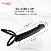 Black product with measurements on a white background, featuring 'it's pleAZure' branding.